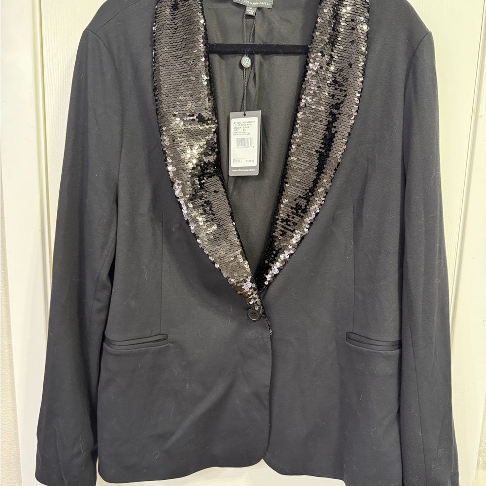 Adrianna Papell Black Sequin Lapel Blazer